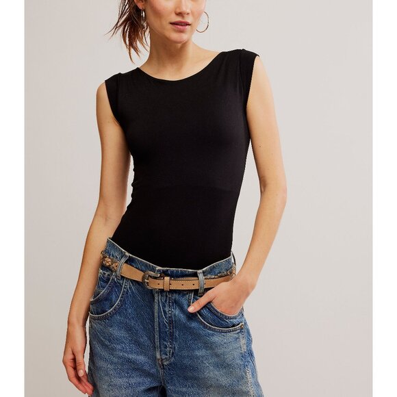 Free People Tops - FREE PEOPLE Clean Lines Boat Neck Bodysuit / Black